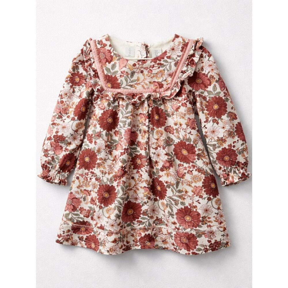 Joie dusty rose cream and brown floral corduroy dress with ruffles size 5T
